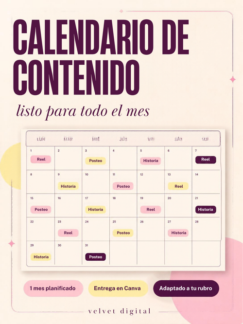 Calendario de contenido para Instagram - Velvet Digital