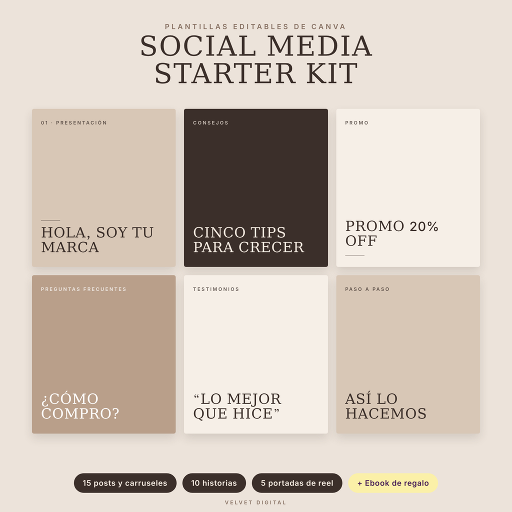 Social Media Starter Kit de Velvet Digital: plantillas editables de Canva para Instagram