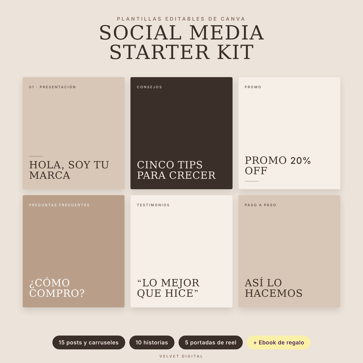 Social Media Starter Kit de Velvet Digital: plantillas editables de Canva para Instagram