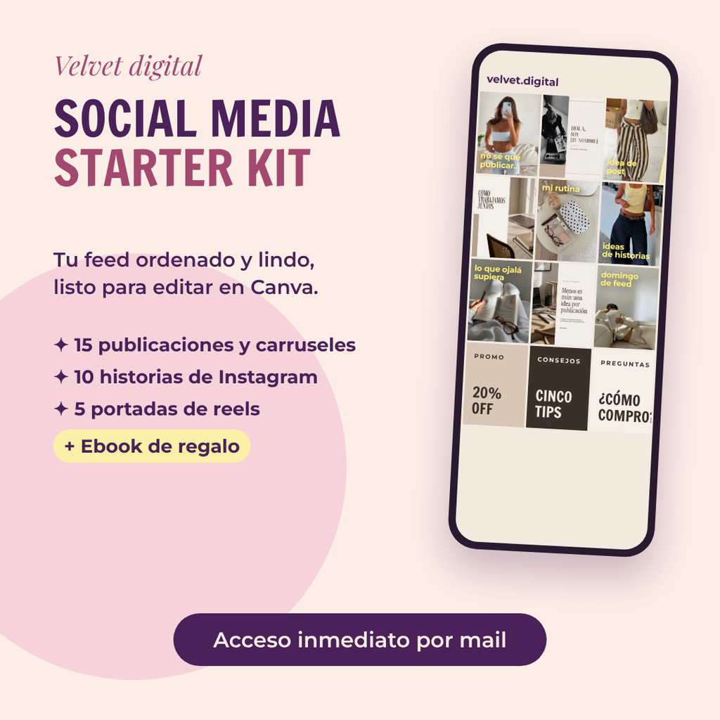 Celular mostrando un feed de Instagram ordenado con las plantillas del Social Media Starter Kit